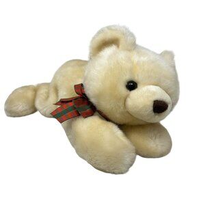 RBI Ron Banafato Bear Plush Golden Brown Floppy Stuffed Animal Plaid Bow Ribbon